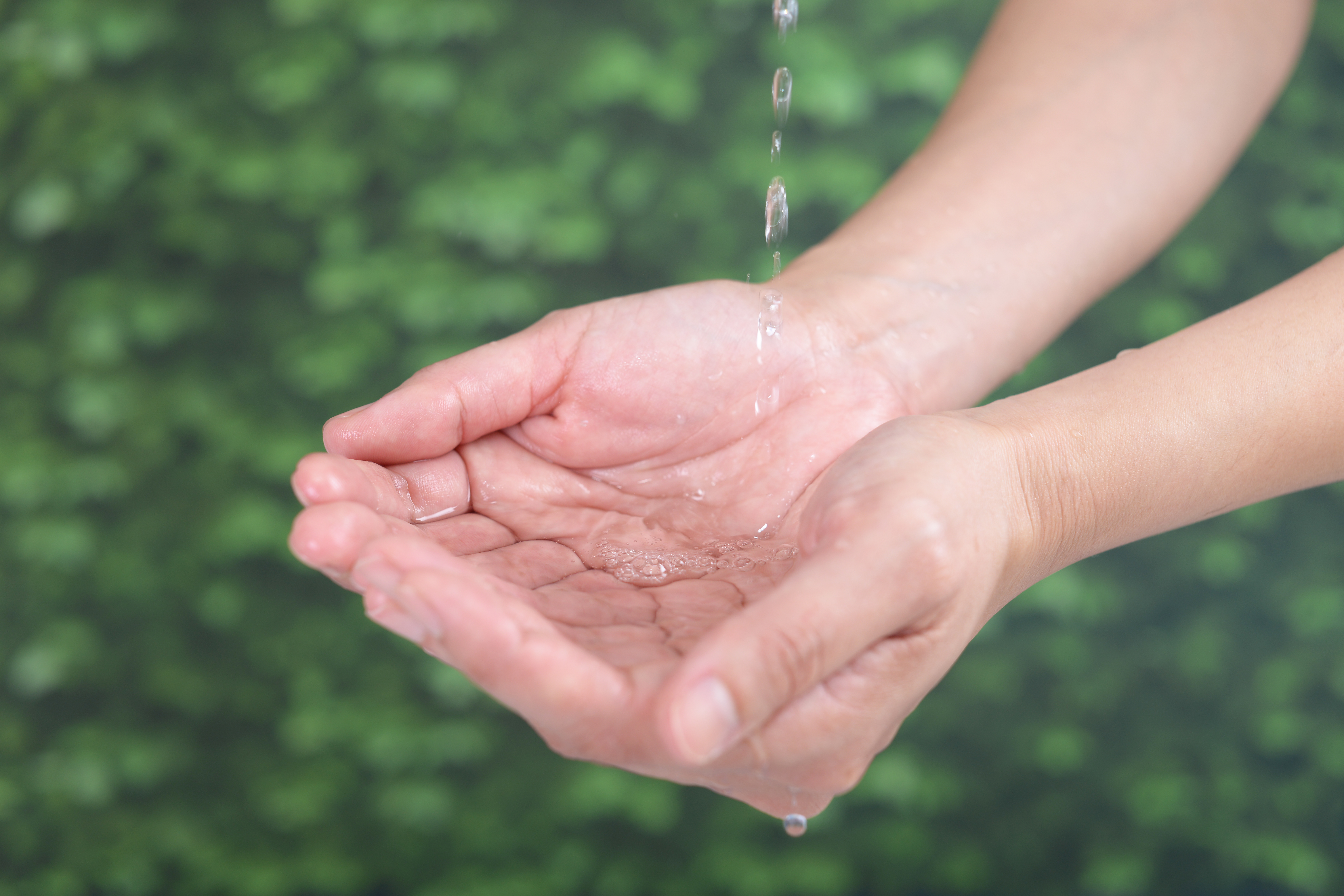 水をすくう女性の手